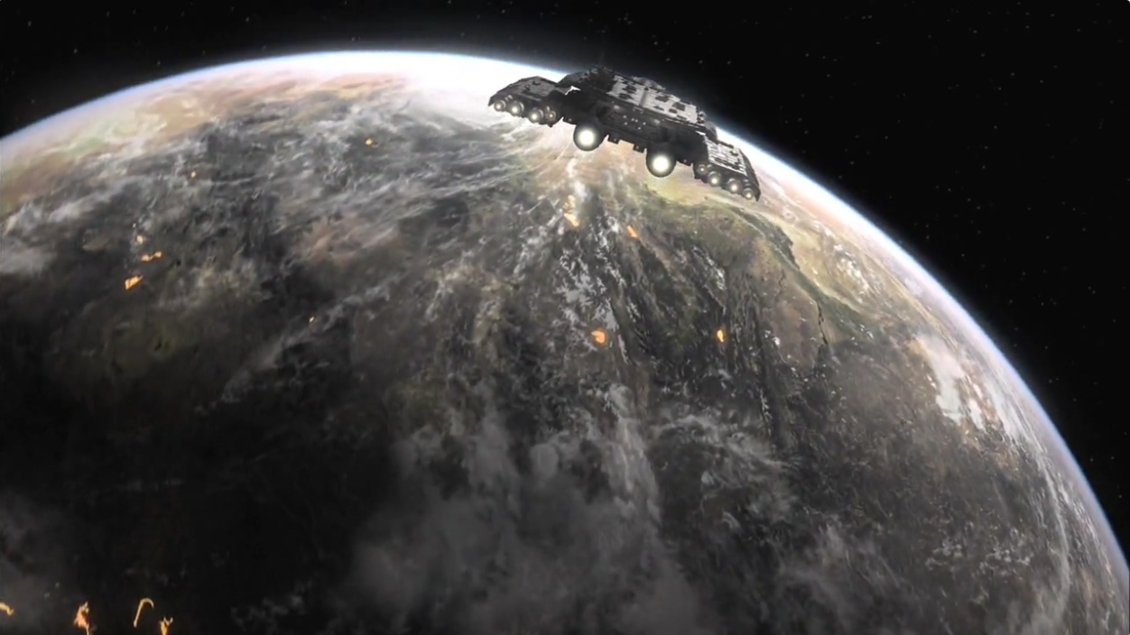 Die USS George Hammond über dem Planeten der Luzianer-Allianz