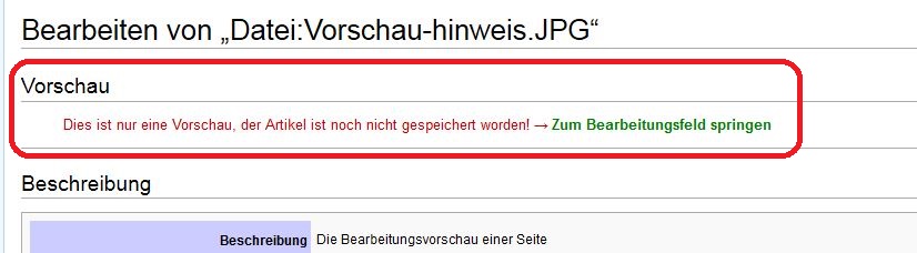 Die Bearbeitungsvorschau einer Seite