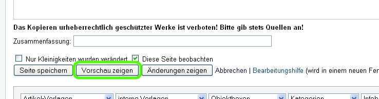 markierter Vorschaubutton unter der Box