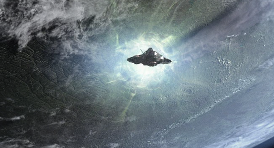 Die Orion tritt aus dem Hyperraum.