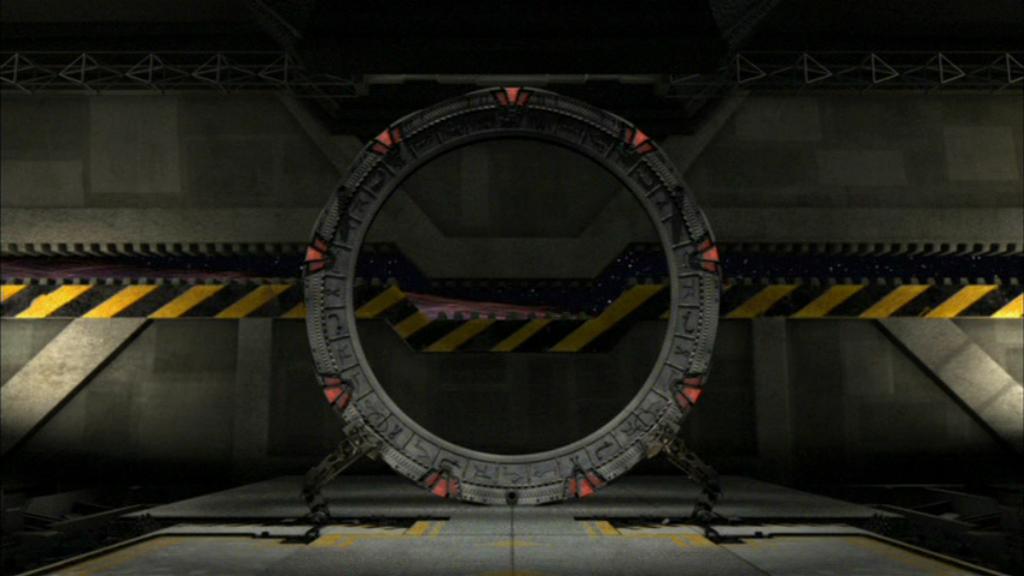 Das Hangartor des Hangars der Odyssey öffnet sich, um das Stargate auszusetzen.