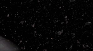Viele Jumper feuern mit Drohnen auf Asteroiden.