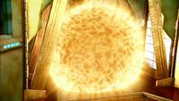 Das Atlantis-Stargate explodiert, nur ein Schild hält die Explosion noch zurück.