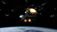 Die Prometheus im Kamikaze-Angriff auf Anubis Flaggschiff