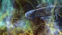 Größenvergleich des fremden Raumschiffs (rechts) und der Prometheus (links)