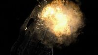 Das Shuttle explodiert, die Explosion zerstört auch das Kommandoschiff Animation